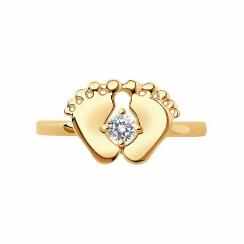 Кольцо Tosya, серебро, 925 проба, золочение, фианит, размер 18