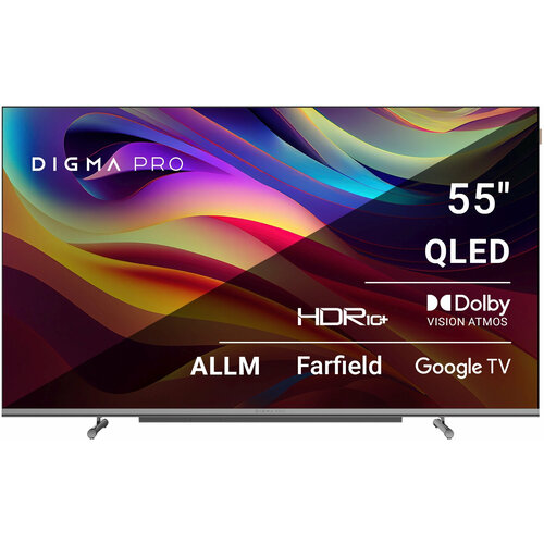 Телевизор QLED Digma Pro 55" QLED 55L Android TV Frameless черный/серебристый 4K Ultra HD 120Hz HSR DVB-T DVB-T2 DVB-C DVB-S DVB-S2 USB WiFi Smart TV