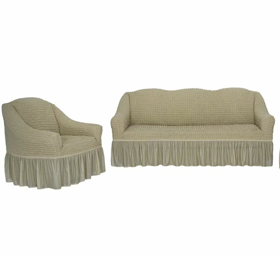 Чехлы на мебель Чехол на трехместный диван и 1кресло на кресло  Универсальные чехлы на диван и кресло с оборкой