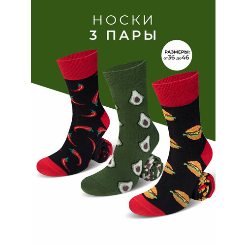Носки Мачо, 3 пары, 3 уп., размер 43-46, зеленый, красный, черный носки мачо 3 пары 3 уп размер 43 46 серый зеленый