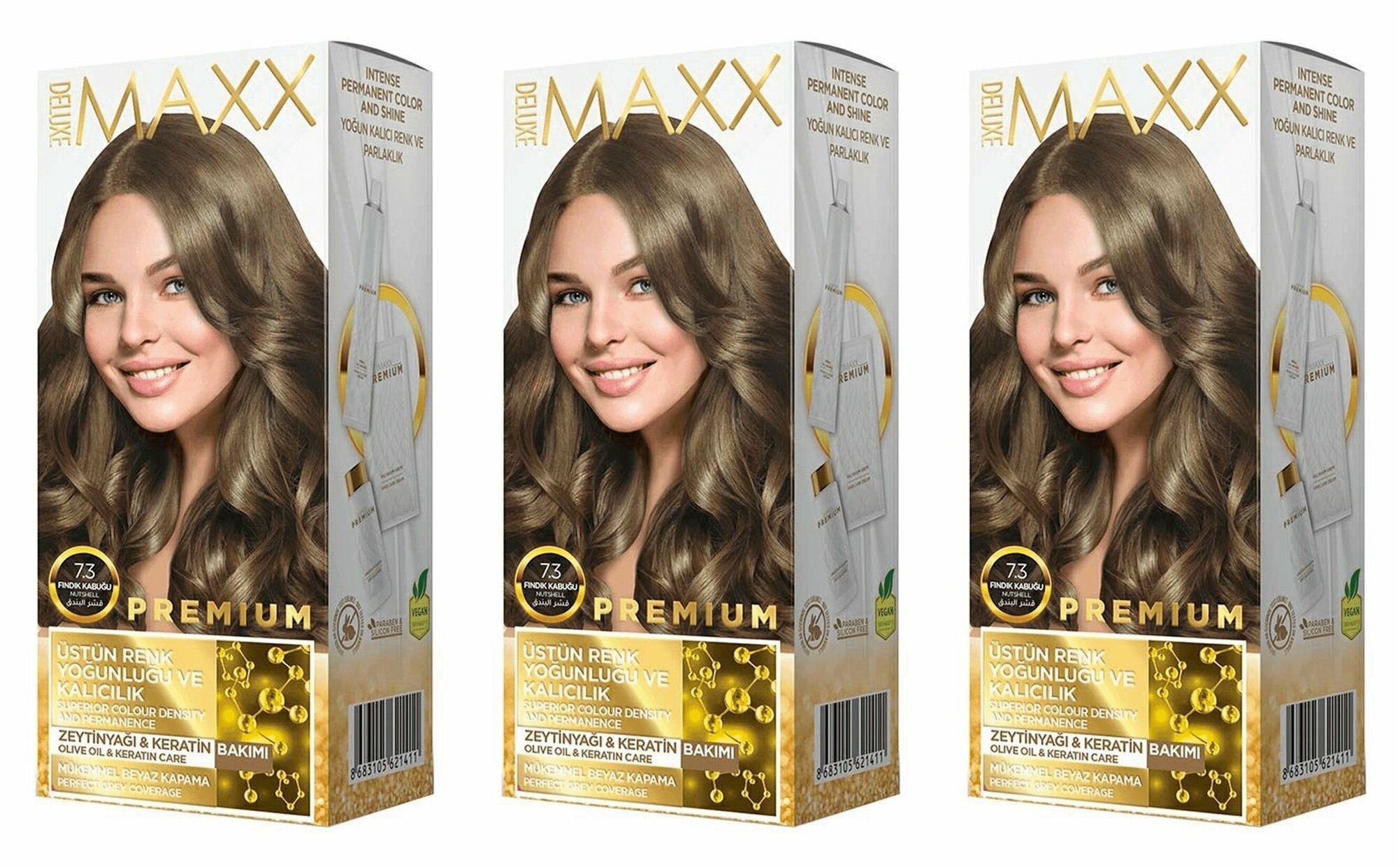 MAXX DELUXE Краска для волос Premium, тон 7.3 Фундук, 110 г, 3 шт