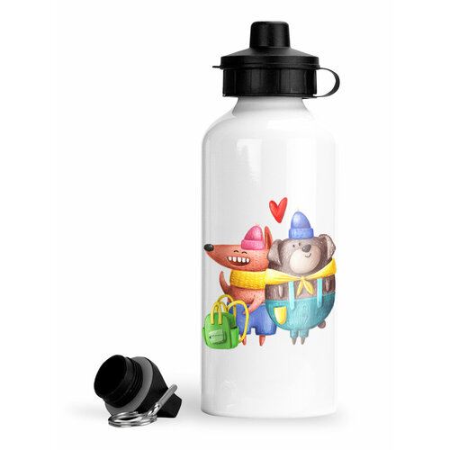 фото Спортивная бутылка для воды пластилин собачки два туриста luzimuzi