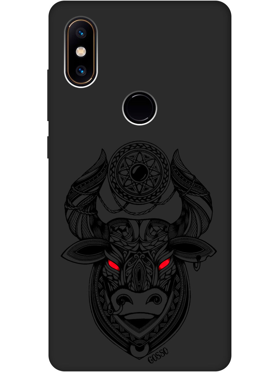 Матовый Soft Touch силиконовый чехол на Xiaomi Mi MIX 2S, Сяоми Ми Микс 2 эс с 3D принтом "Grand Bull" черный