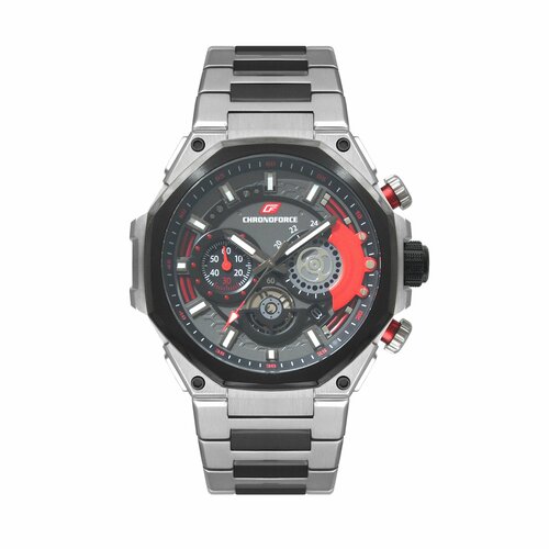 фото Наручные часы chronoforce cf5340 gssb red, серебристый/черный/красный