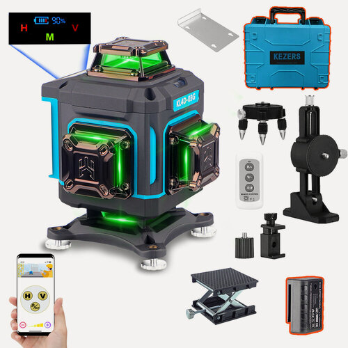 Изображение товара Лазерный уровень/нивелир Kezers KL4D-03G, Зеленый луч 360 4D 16 Линий Чемодан