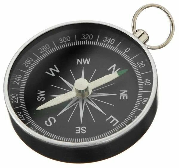 фото Компас туристический водонепроницаемый круглый 40 мм металлический, серый. Компас для похода, леса, путешествий, спортивного ориентирования и кемпинга