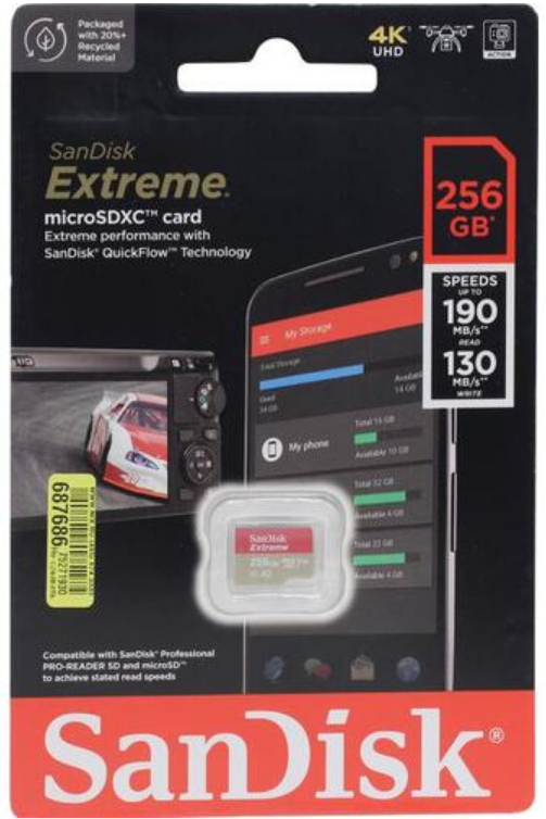 Карта памяти 256Gb MicroSD SanDisk Extreme (SDSQXAV-256G-GN6MN)