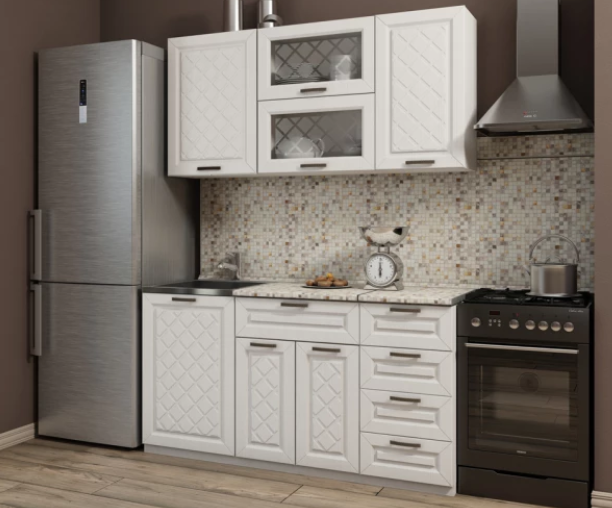 Кухонный гарнитур, кухня, готовый комплект Агава 1,5 м Акация белая с горизонтальными дверцами