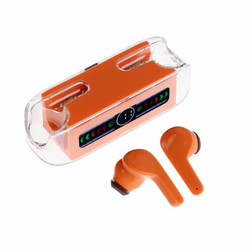 Наушники беспроводные KM12 TWS вкладыши BT 50 30200 мАч прозрачные оранжевые 1509₽