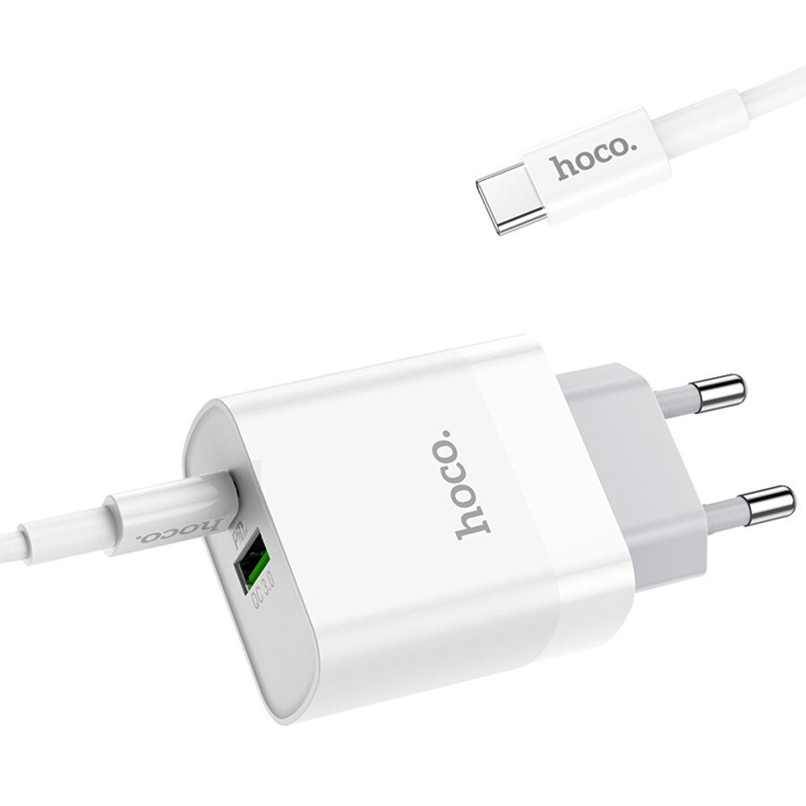 Сетевое зарядное устройство HOCO C80A Rapido 1xUSB + 1xUSB-C с Кабелем Type-C - Type-C, 3.1A, 20W, белый