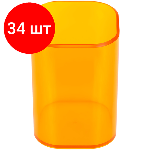 Комплект 34 шт, Подставка-стакан СТАММ Фаворит, пластиковая, квадратная, тонированная оранжевая подставка 5 оранжевый