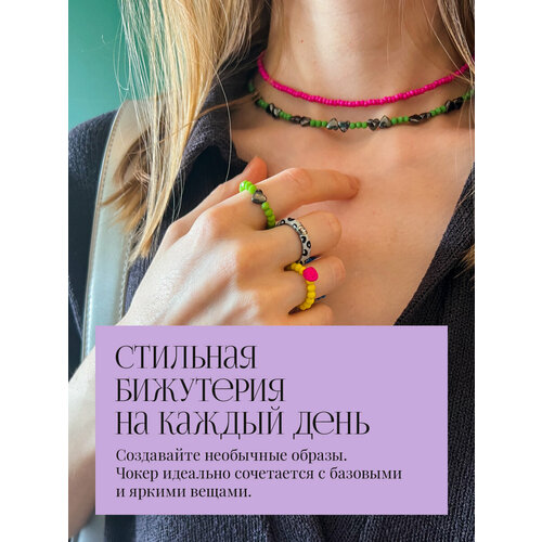 фото Чокер double choker please, гематит, длина 37 см, зеленый, черный