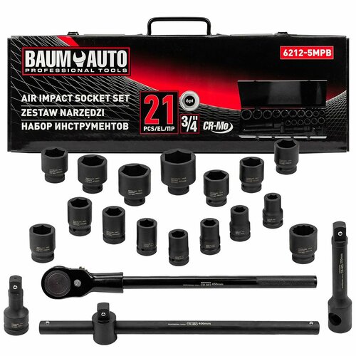 Набор инструментов ударных 21пр. 3/4'(6гр.) BaumAuto##Baum Auto BM-6212-5MPB