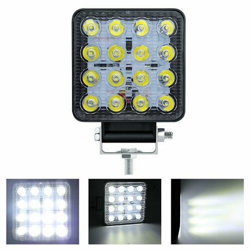 LED ПТФ 16 диодов 48 Вт автомобильные фары квадратные / Туманки ПТФ дальнего света/ Дневные ходовые огни светодиодный автосвет 1шт.