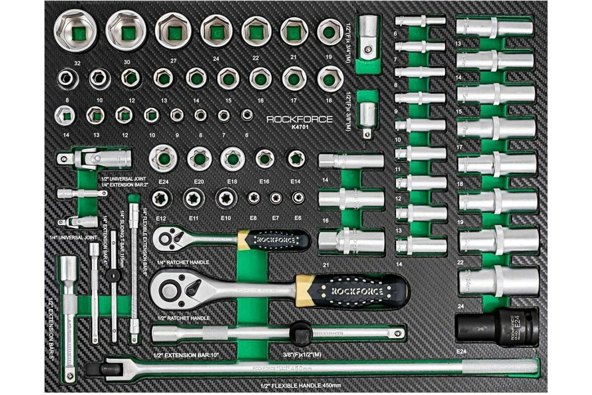 Набор инструмента ROCKFORCE RF-K4701, 70 предметов, 6 граней, 6-32 мм, ложемент