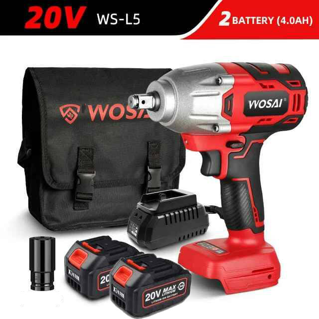 фото Гайковерт аккумуляторный с чехлом WOSAI WS-L5 600 Н*м, 20V, 4.0AH 2 аккумулятора