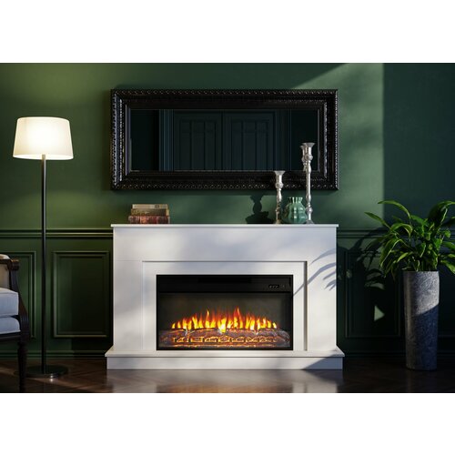 Электрокамин Ostin с очагом Flash 36, обогрев, звук потрескивания дров, пульт ДУ, белый (камин электрический)