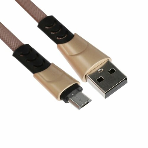 Кабель MicroUSB - USB, 2.4 А, оплётка ткань, плоский, 1 метр, коричневый кабель брелок microusb gmini gm mus200fkl плоский зеленый