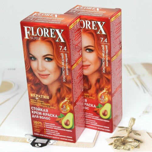 Краска для волос 7.4 FLOREX-SUPER, Золотисто-медный, 2 шт