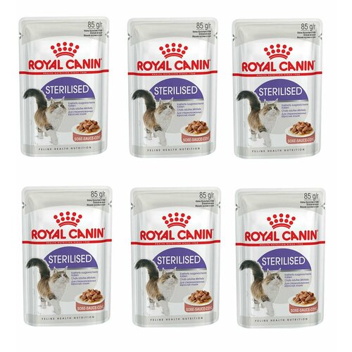 Royal Canin STERILISED пауч влажный корм мелкие кусочки в соусе для стерилизованных кошек, 85 гр, 6 уп