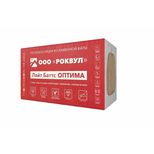 Утеплитель Роквул Лайт Баттс Оптима 50х600х1000 мм 6 кв. м утеплитель отражающий роквул камин баттс 30х600х1000 мм 2 4 кв м