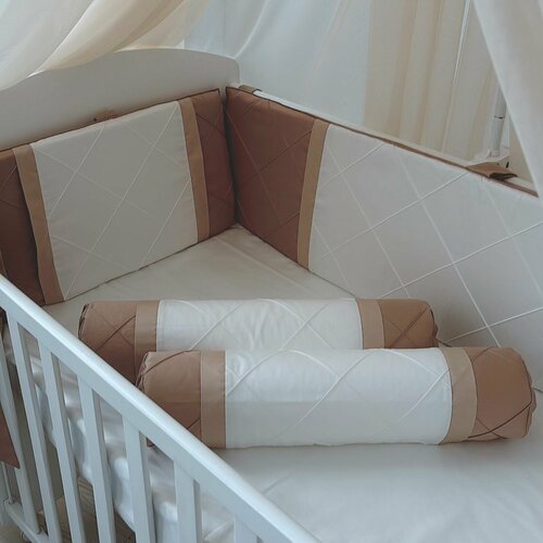 Бортики в детскую кроватку для новорожденного "Вдохновение", шоколад, 3 подушки + 2 валика на всю кроватку 120*60 см