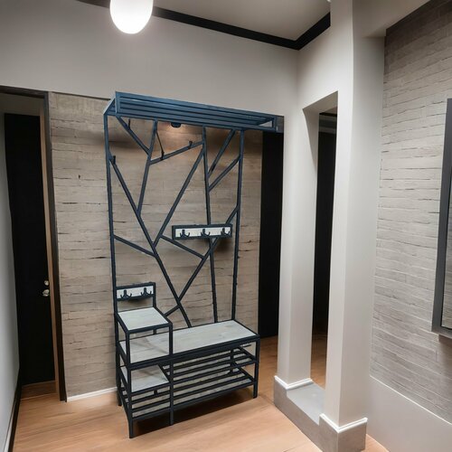 Прихожая в стиле LOFT из стали и натурального дерева 100см(Ш)*34см(Г)*200см(В) серый, бежевый, орех светлый, черный