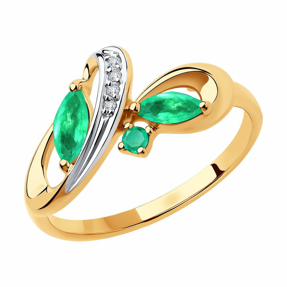 Кольцо Diamant online, красное золото, 585 проба, изумруд, бриллиант