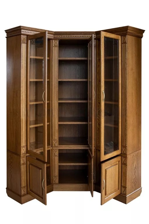 Шкаф книжный Библиотека Верди Угловая, 138х138х40х200 см, ммк-древ, классический орех 2