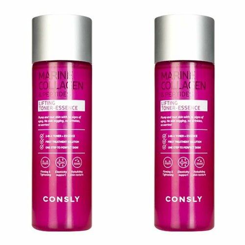 CONSLY Тонер-эссенция укрепляющий с коллагеном и пептидами Marine Collagen Peptides Lifting Toner-Essence, 200 мл, 2 шт consly toner тонер эссенция укрепляющий с коллагеном и пептидами marine collagen peptides lifting toner essence 200мл