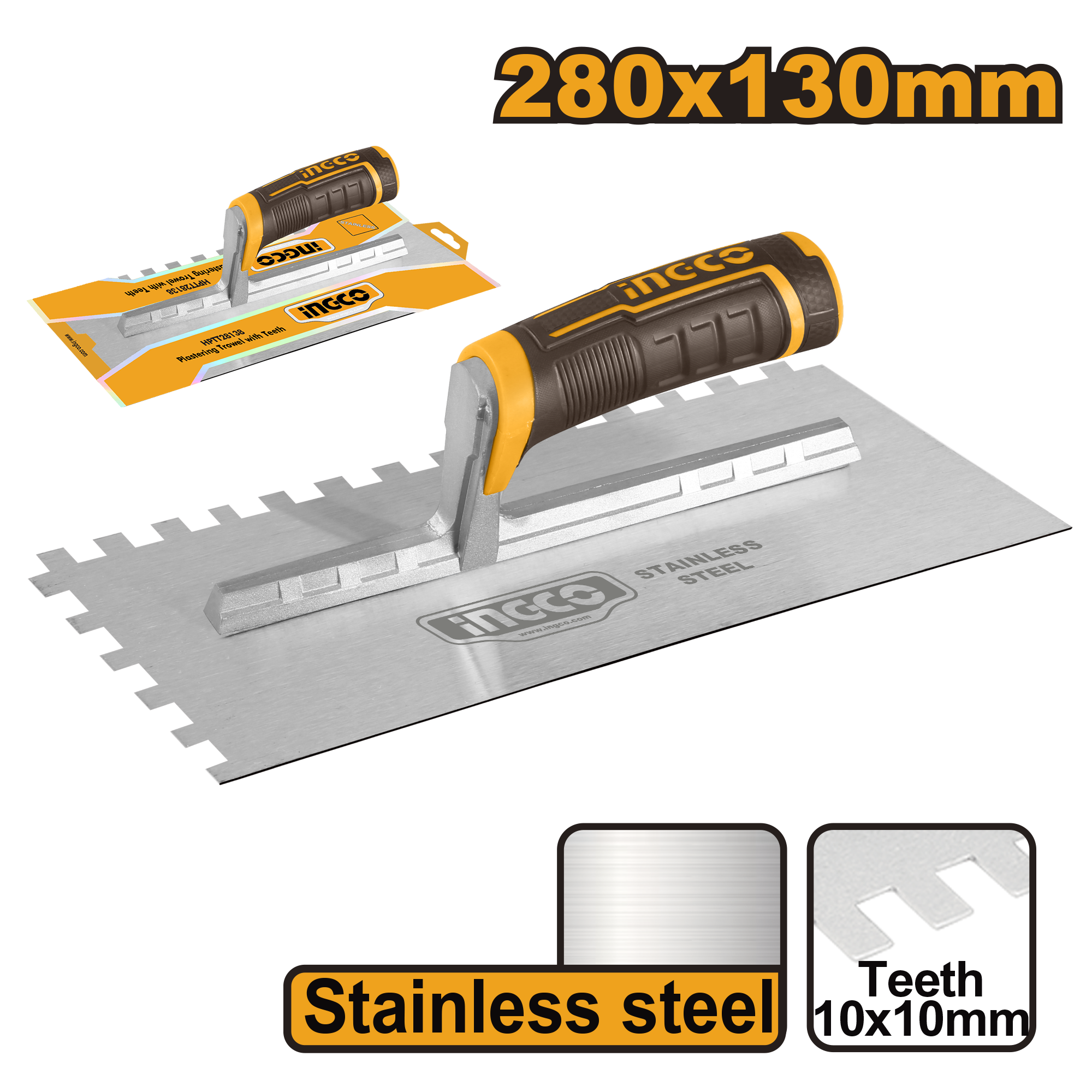 фото Кельма затирочная зубчатая INGCO HPTT28138 280х130 мм