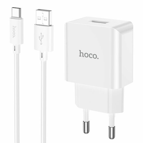 СЗУ, 1 USB 2.1A (C106A), HOCO, Type-C, белый сзу 2 в 1 hoco c4 iphone 5 2usb 2 4а eu