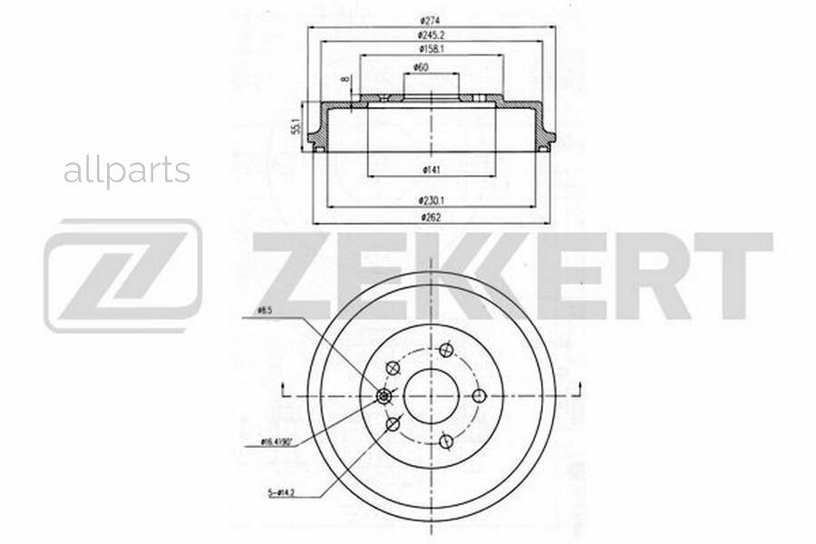 ZEKKERT BS-6180 Барабан торм. задн. Chevrolet Aveo (T300) 11-