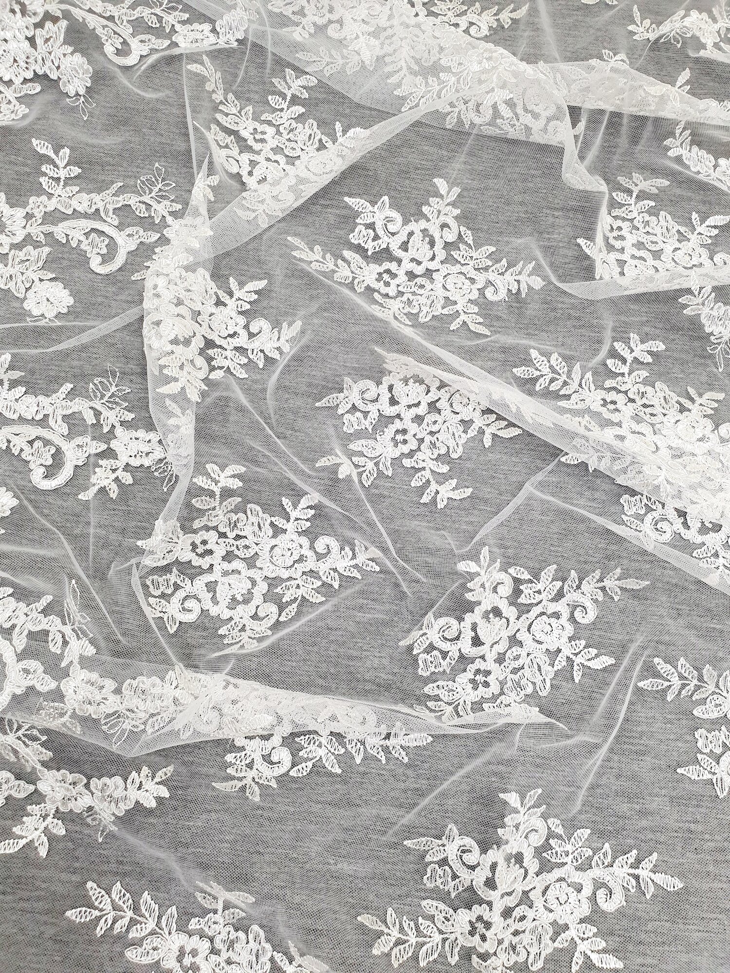 Ткань кружевная сутажная вышивка белый цвет плотность 200гр ширина 135 см любой метраж кратный 1м