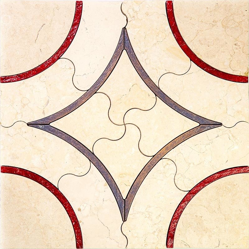 Мозаика мрамор ACM Y-1-3 бежевый светлый круг овал ромб глянцевый