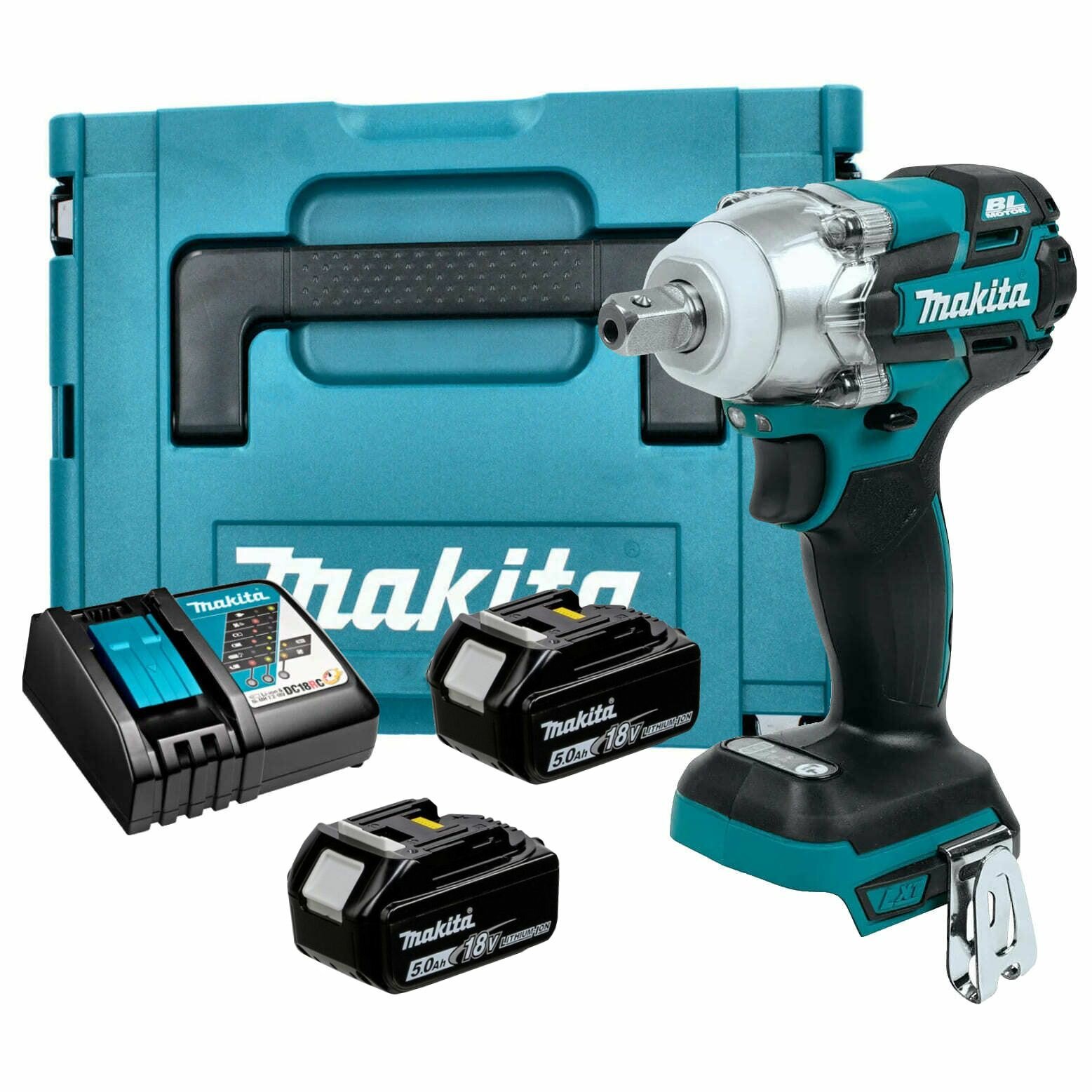 Аккумуляторный ударный гайковерт Makita 18 В 280 Нм 2800 об/мин 3500 уд/мин с 2 АКБ 5 Ач и ЗУ в кейсе MakPac DTW285RTJ