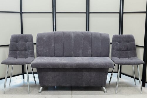 Изображение товара Кухонный диван Альт со стульями (2 шт.), 120х56 см, обивка моющаяся, антивандальная, антикоготь, цвет - графит.