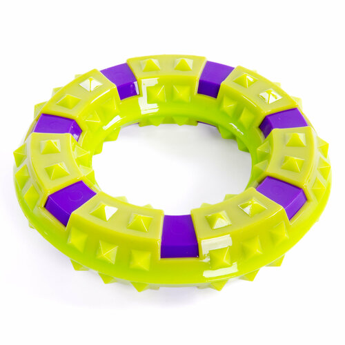 Игрушка для собак резиновая EliteDog Колючее кольцо, жёлто-фиолетовая, 15.2х15.2х3.3см