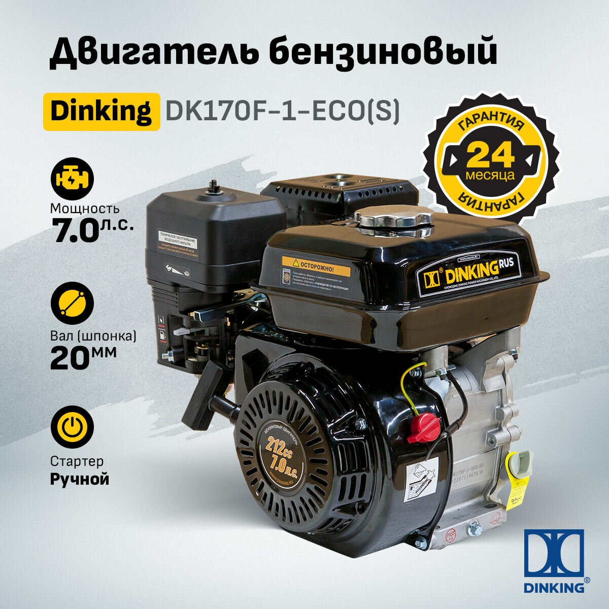 Двигатель Dinking DK170F-1-ECO(S) (7л. с, 20мм вал, ручной стартер)