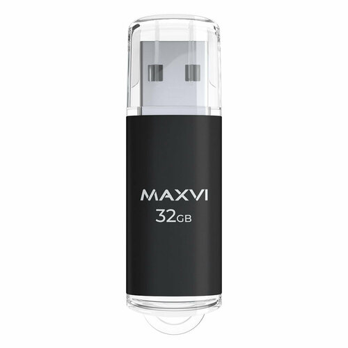 USB флеш-накопитель Maxvi MP 32GB black, монолит с колпачком, металл + ABS пластик, USB 2.0