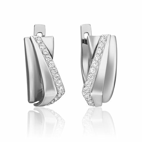 Серьги PLATINA, белое золото, 585 проба, родирование, фианит