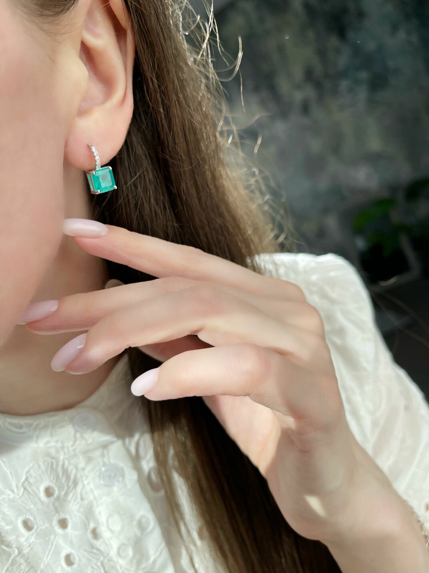Серьги Ermolov Jewelry, серебро, 925 проба, родирование, фианит, , серебристый, зеленый