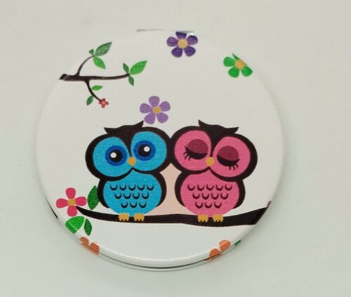 Изображение товара Зеркало кожаное, круглое "Совиная пара на дереве с цветами"