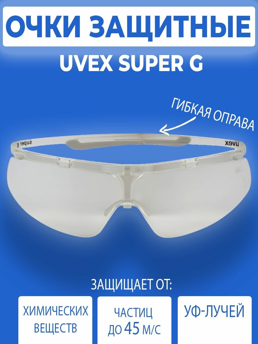 Очки защитные открытые строительные, рабочие Uvex Super G