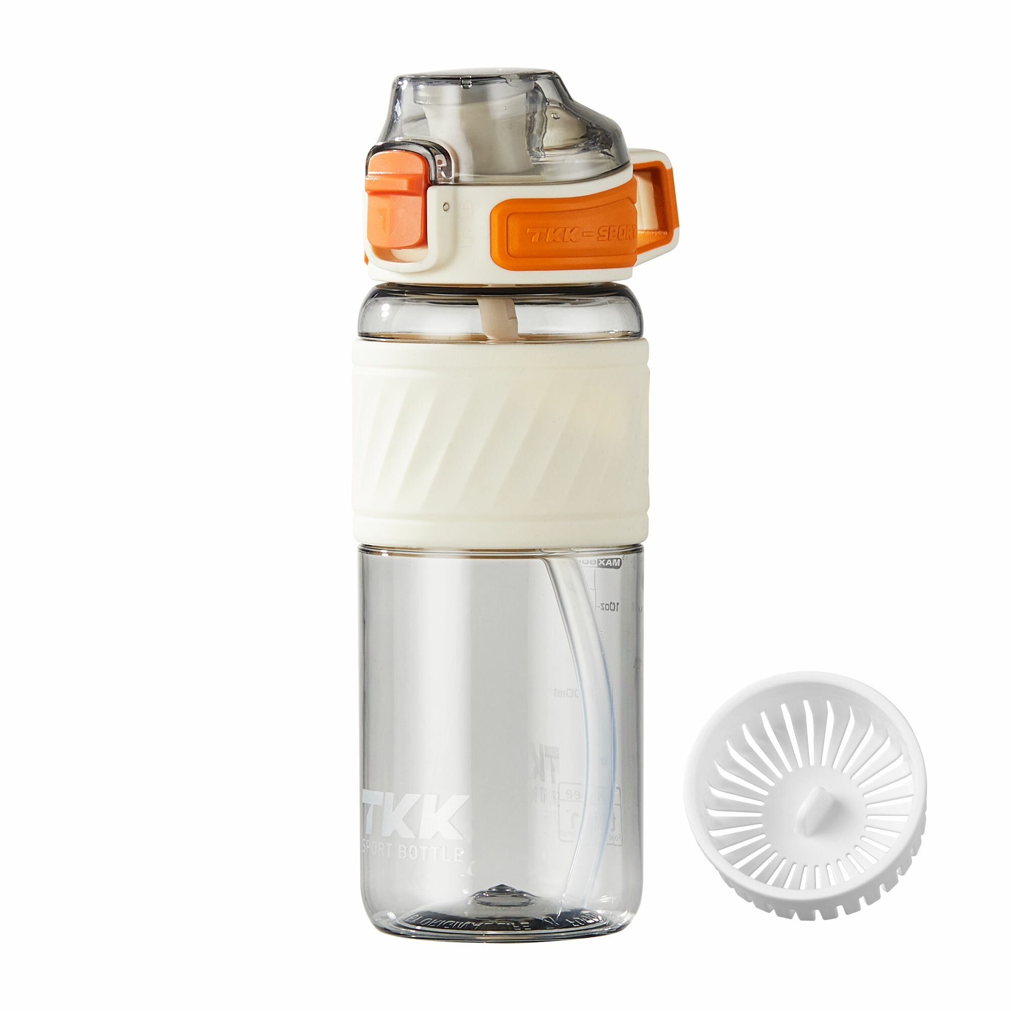 Спортивная фитнес бутылка фляга для воды TKK Premium из тритана с ручкой, 600 мл, прозрачная