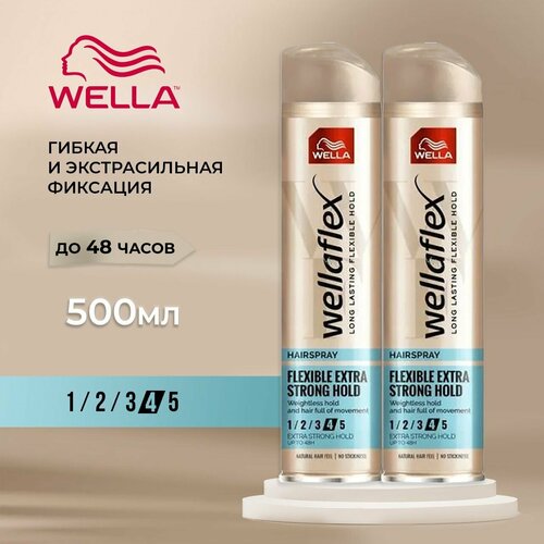 Лак для волос WELLAFLEX для укладки, профессиональный, сильная фиксация и создание объема, набор из 2 шт укладка и стайлинг wella wellaflex спрей для горячей укладки нормальной фиксации