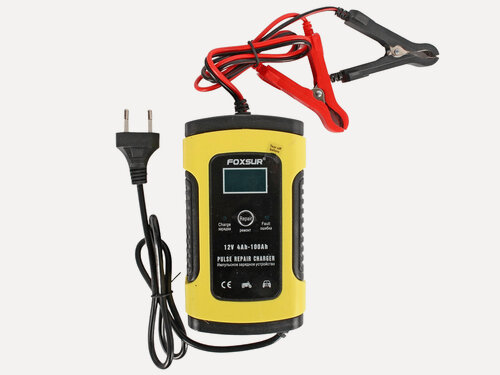 Изображение товара Устройство зарядное FOXSUR 12V/4Аh-100Ah, 220V, для авто, черный/оранжевый