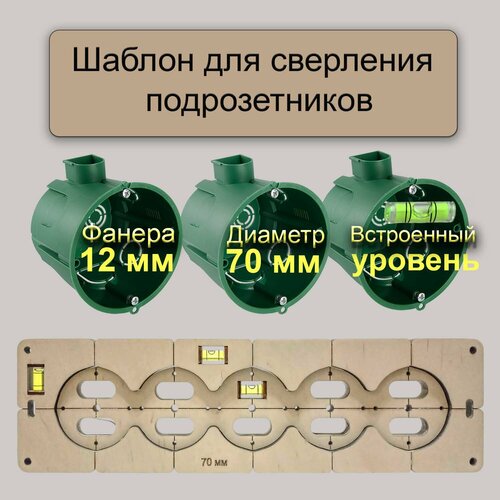 фото Шаблон для подрозетников 70 мм (5 подр) с уровнем кустарь