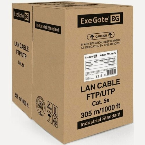 Изображение товара Кабель Exegate FUTP4-C5e-CU-S24-IN-LSZH-OR-305-FLUKE FTP 4 пары кат.5e медь, 24AWG, LSZH, FLUKE® test pass, экран, бухта 305м, оранжевый