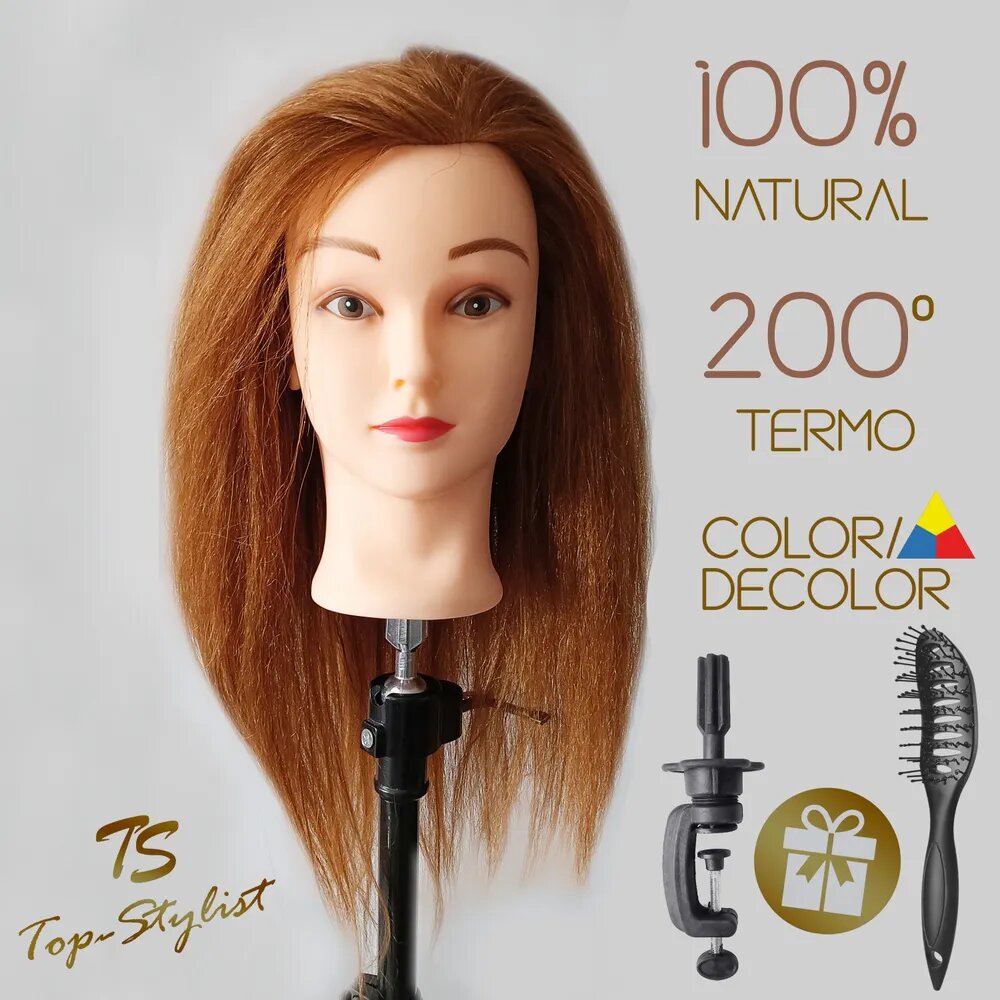 Манекен "Top-stylist" со штативом, голова женская "София 45 см", учебно-тренировочная, натуральные волосы; для всех видов парикмахерских работ.